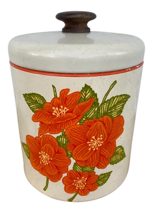 Mid 20th Century Ransburg Floral Tin Canister