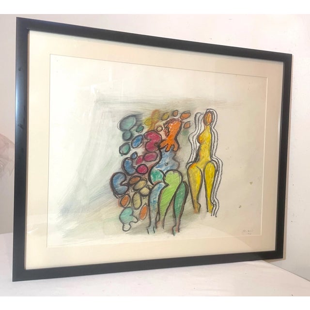 Paint Vintage Orignal Lucia Wilcox Gouache Mixed Median Abstract Nudes Painting Sketch For Sale - Image 7 of 12
