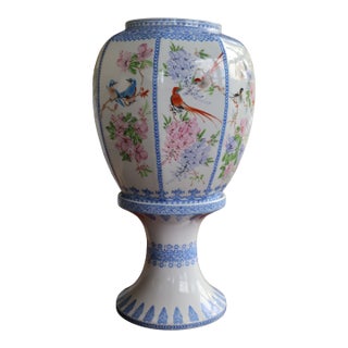 Vintage Jingdezhen Hand-Painted Eggshell Porcelain Bird-and-Flower Lantern Lamp For Sale