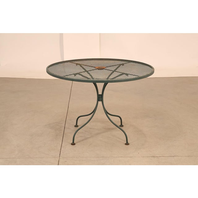 Vintage Wrought Iron Round Patio Table And Four Chairs Set For Sale - Image 14 of 18