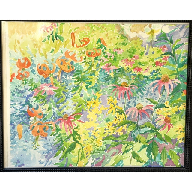 Shabby Chic Original Framed Vibrant 'Field of Flowers' Watercolor Painting For Sale - Image 3 of 15