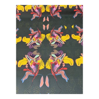 Kristy Stafford - Dragonflower Green Fabric 2 7/8 Fabric For Sale