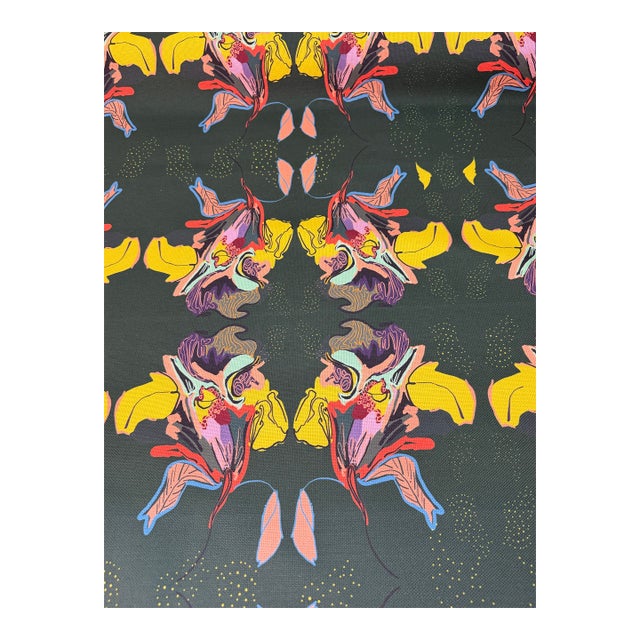 Kristy Stafford - Dragonflower Green Fabric 2 7/8 Fabric For Sale