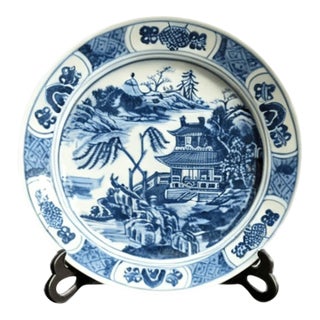 Early 20th Century Chinese Ceramic Plate,Blue and White Porcelain Plate Hand Painted Landscape Pattern For Sale