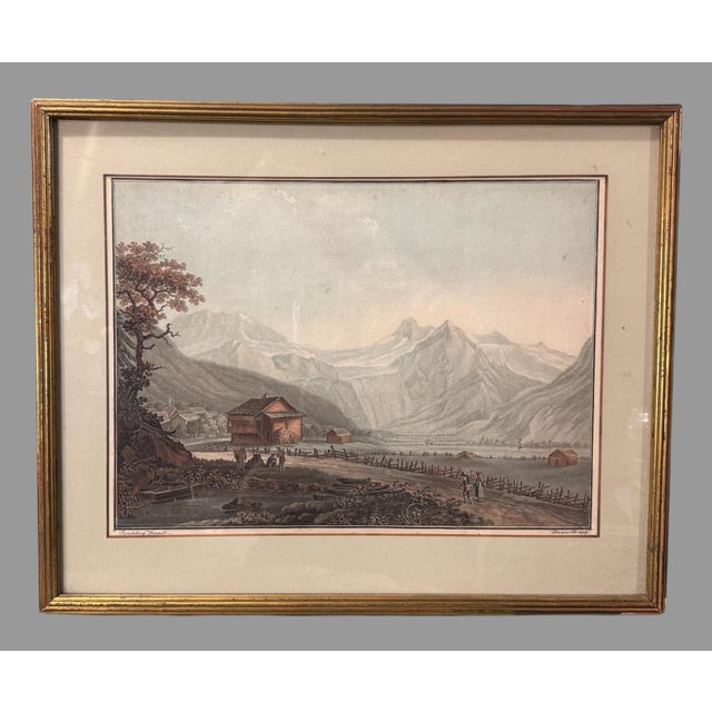 Printmaking Materials Antique Gilt Framed Colored Lithograph Print Mountain Landscape For Sale - Image 7 of 7