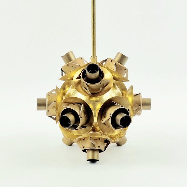 Space Age Atomic Sputnik Brass Twelve Glass Spheres Ceiling Light from Kaiser Leuchten, Germany, 1960s For Sale - Image 6 of 8