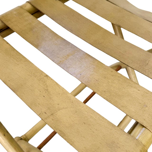 Vintage Mid-Century Faux Bamboo & Faux Leather Folding Luggage Rack For Sale - Image 12 of 13