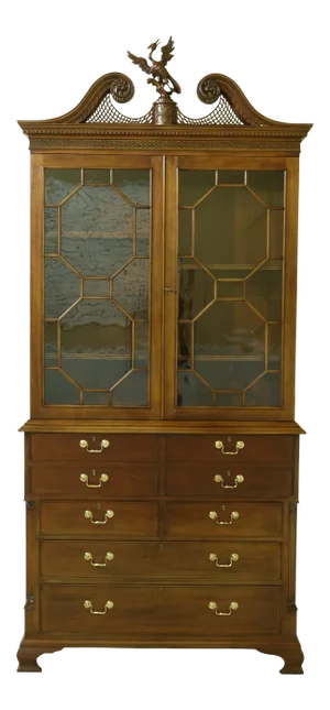 Chippendale Style Mahogany Butler Desk China Cabinet