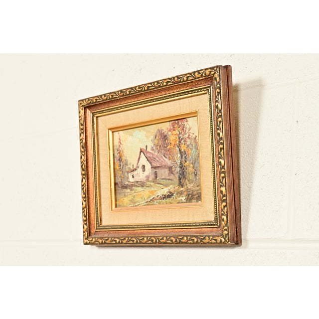 Traditional Original Artist Signed Impressionist Rural Landscape Oil on Canvas Painting of Cottage in Carved Giltwood Frame For Sale - Image 3 of 11
