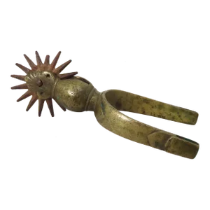 Large Size Unusual Mid 19th Century Antique Solid Brass With Iron Rowels Single Riding Spur
