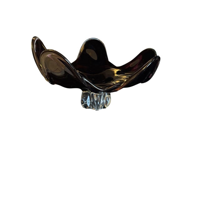 Mid 20th Century Josef Hospodka Chribska Glassworks, Czech Purple Flower Footed Glass Dish For Sale - Image 9 of 17