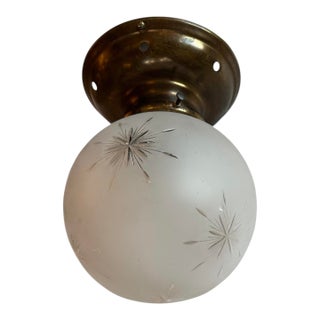 Frosted Wheel-Cut Starburst and Wheat Pattern Glass on Brass Holder For Sale