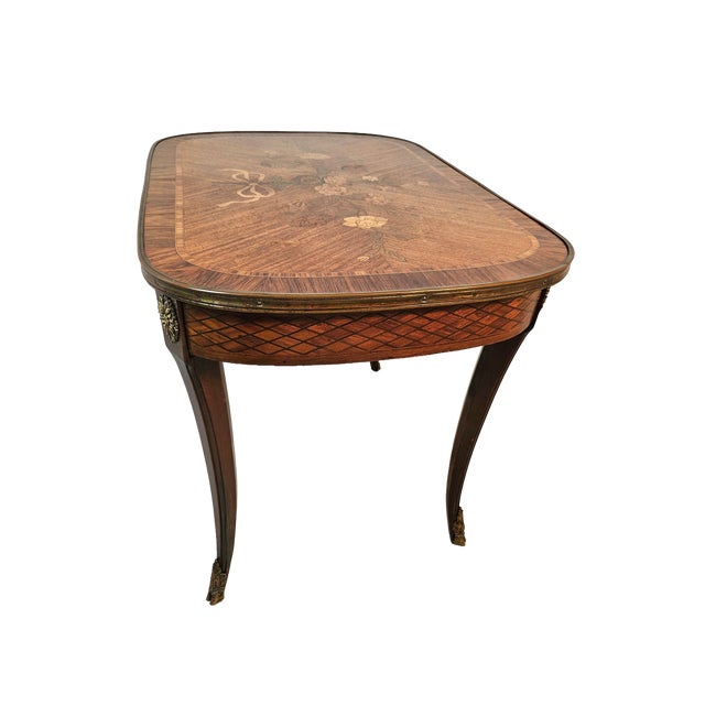 1900 - 1909 French Louis XV Style Marquetry Side Table With Bronze Accents, Circa 1900 For Sale - Image 5 of 14
