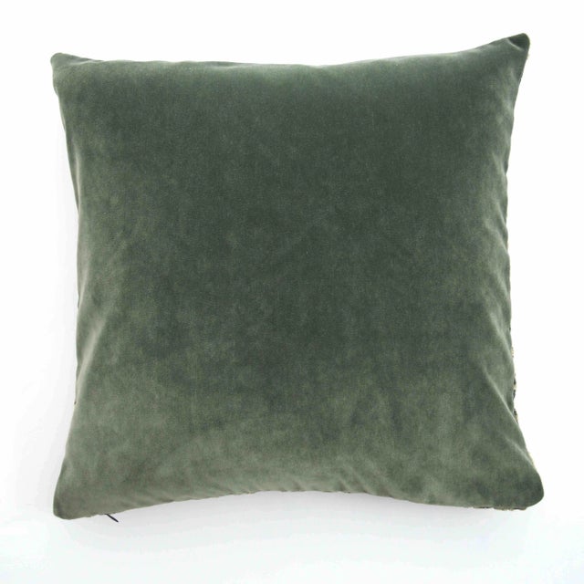 2010s Italian Damask Green, Gray and Yellow Velvet Pillow For Sale - Image 5 of 5