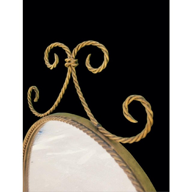 Gold Vintage Italian Florentine Hollywood Regency Gold Gilt Wrought Iron Twisted Rope Metal Cheval Standing Floor Mirror For Sale - Image 8 of 14