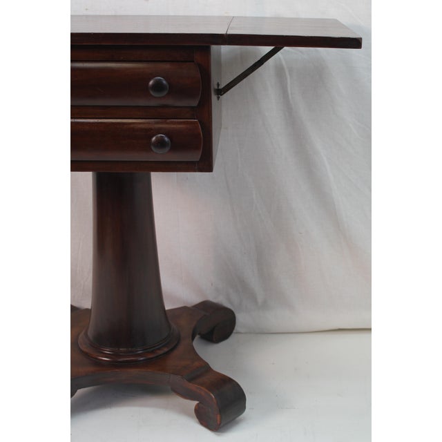 Antique 1920s American Empire Mahogany Drop Leaf Side Table With Two Drawers For Sale - Image 10 of 12