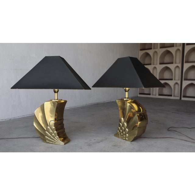Art Deco 1970s Aged Brass Shell Table Lamps For Sale - Image 3 of 7