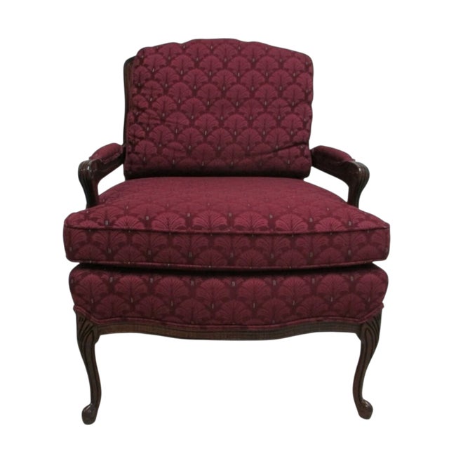 French Country 1980s Hickory White French Country Carved Living Room Arm Lounge Chair For Sale - Image 3 of 11