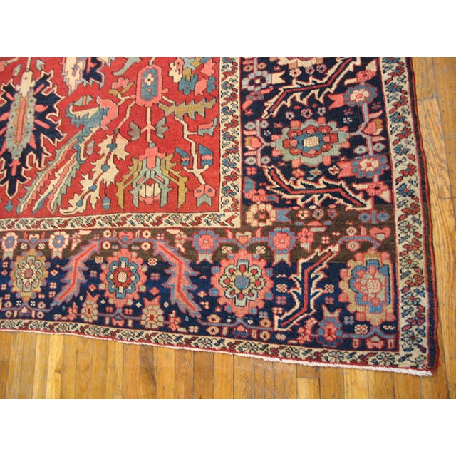 1900s Red Antique Tribal Geometric Allover Design Heriz Serapi Room Size Rug For Sale - Image 4 of 6