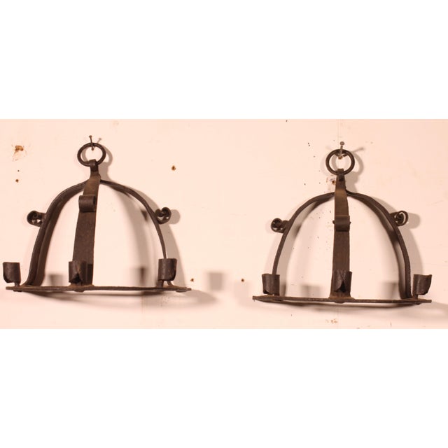 Black Medieval-Style Wrought Iron Wall Sconces, 1970s, Set of 2 For Sale - Image 8 of 8