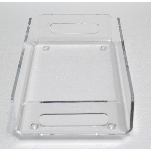Plastic 1980s Dorothy Thorpe Style Sculptural Rectangle Clear Lucite Serving Tray For Sale - Image 7 of 15