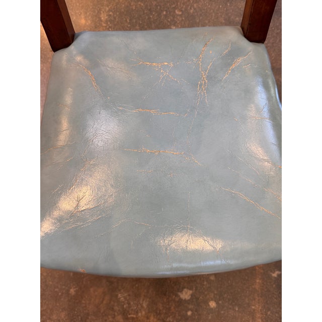 Textile 19th Century Set of Seven Klismos Chairs With Blue Leather Seats For Sale - Image 7 of 12
