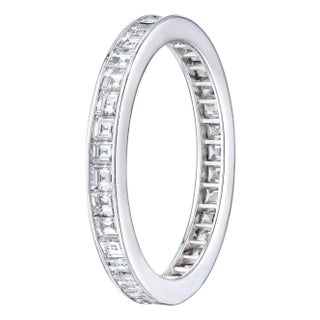 Carre Cut 1.50 Ct Channel Set Diamond Wedding Eternity Band Set in Platinum, Size 6 For Sale