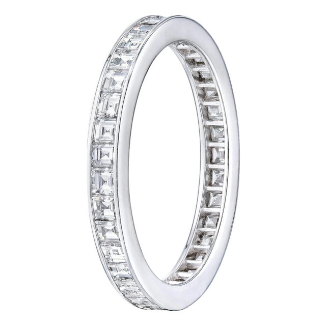 Carre Cut 1.50 Ct Channel Set Diamond Wedding Eternity Band Set in Platinum, Size 6 For Sale