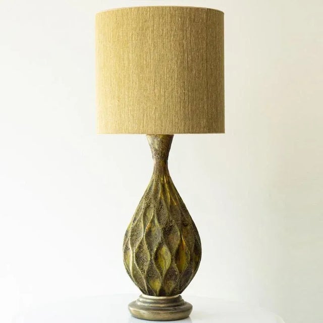 Gold Diamondshape Ceramic Table Lamp by R. Houben, 1970 For Sale - Image 8 of 9