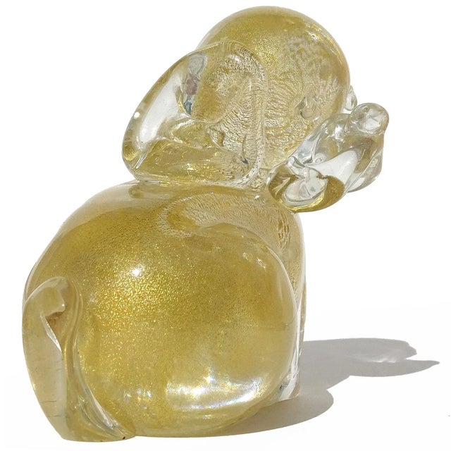 Mid 20th Century Seguso Murano Signed Vintage Clear Gold Flecks Italian Art Glass Puppy Dog Figurine Sculpture For Sale - Image 5 of 8