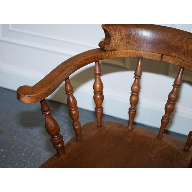 Edwardian Elm Bow Back Smokers Captains Chair, 1900s For Sale - Image 13 of 18