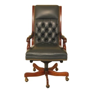 Vintage Hancock & Moore Navy Tufted Leather Office Chair For Sale