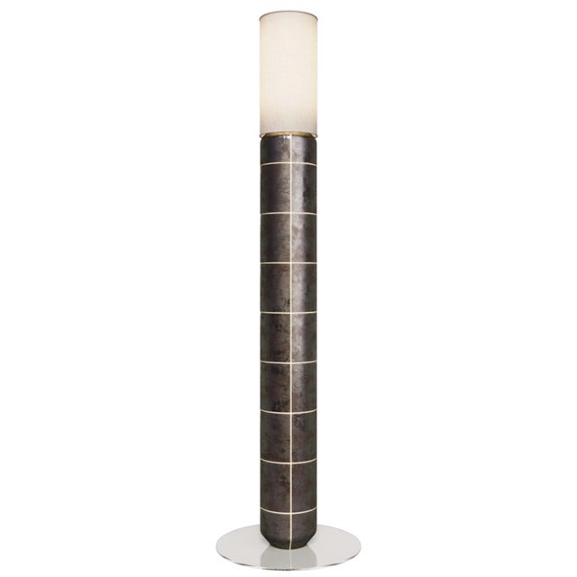 Glass Handcrafted Ceramic Floor Lamp in with Linen Cylinder Lampshade in Gasoline Glaze by Svitanok For Sale - Image 7 of 7