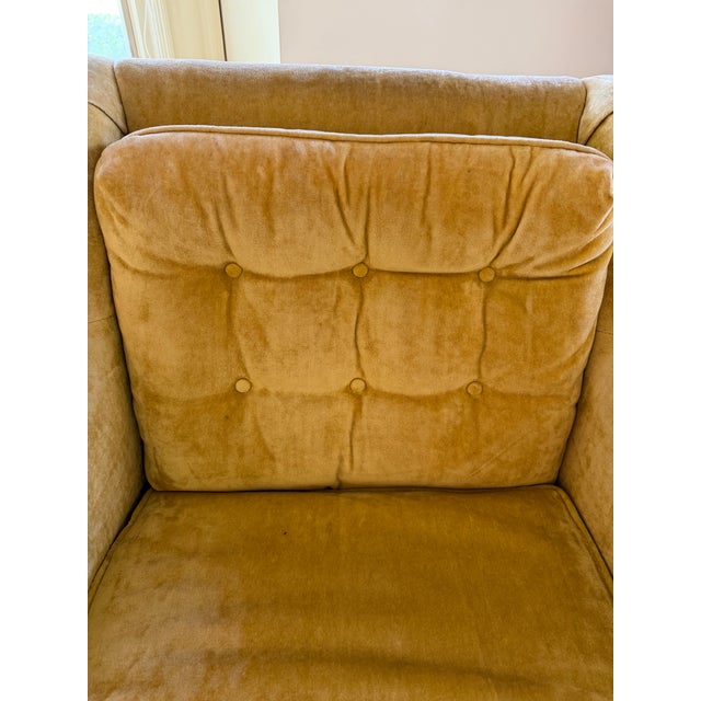 A Stunning Pair of custom vintage mid-century Shaw of Charlotte yellow velvet chair items bought in the early 1970's and...