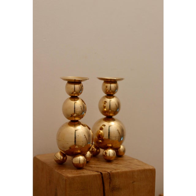 1980s Mid-Century Modern Swedish Brass Candleholders from Gusum, 1982, Set of 2 For Sale - Image 5 of 9