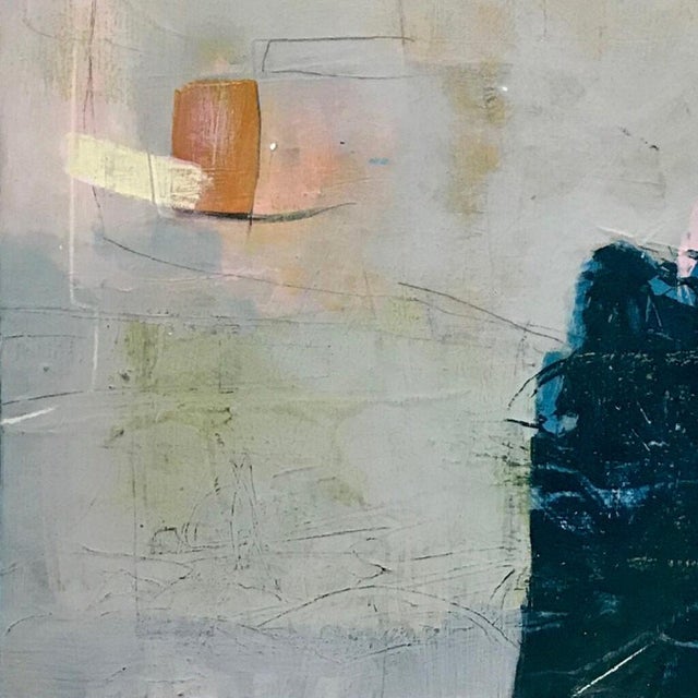 Christiane Corcelle "Shades of Blue in Chefchaouen" Mixed Media on Cradled Board, Small Abstract Painting in Blue, Teal and Pink, 2021 For Sale In Boston - Image 6 of 8