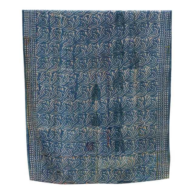 Swirling Seas Vintage Indigo Printed Throw For Sale