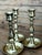 1980s Set of 3 Vintage English Brass Chambersticks W/ Glass Hurricane Chimneys For Sale - Image 5 of 8