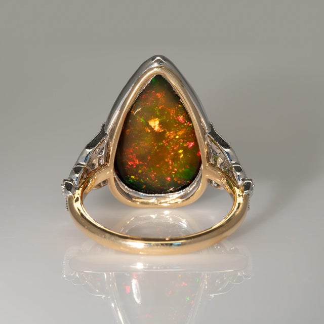 Metal 7.5Ct Black Opal Ring With Natural Diamond Accents: Solid 14k Gold, Size 6.75 For Sale - Image 7 of 8