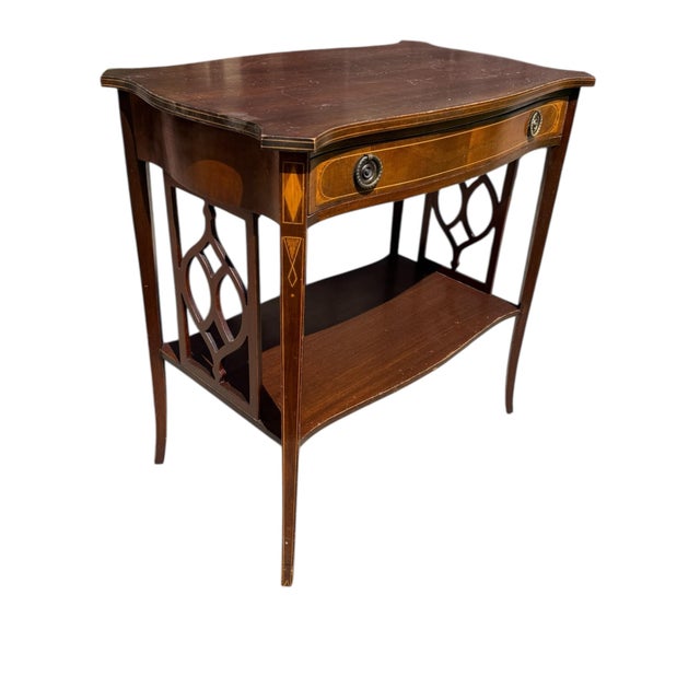 Traditional Charak Furniture Co. Edwardian Mahogany Inlaid Occasional Table, 1934 For Sale - Image 3 of 9