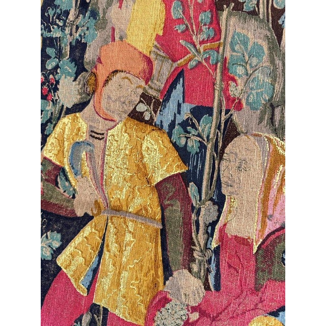 Blue Vintage French Hand Printed Tapestry Vendanges Museum Design, 1970s For Sale - Image 8 of 18