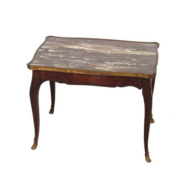 Antique French Louis XV Kingwood Rouge Marble Top Low Table C1900 Measures - 17 5/8" x 23 3/8" x 15 1/2" An antique French...
