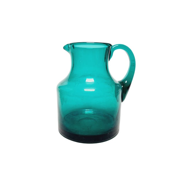 Teal Postmodern Polish Jug by Zbigniew Horbowy for Sudety Glassworks, 1970s For Sale - Image 8 of 8