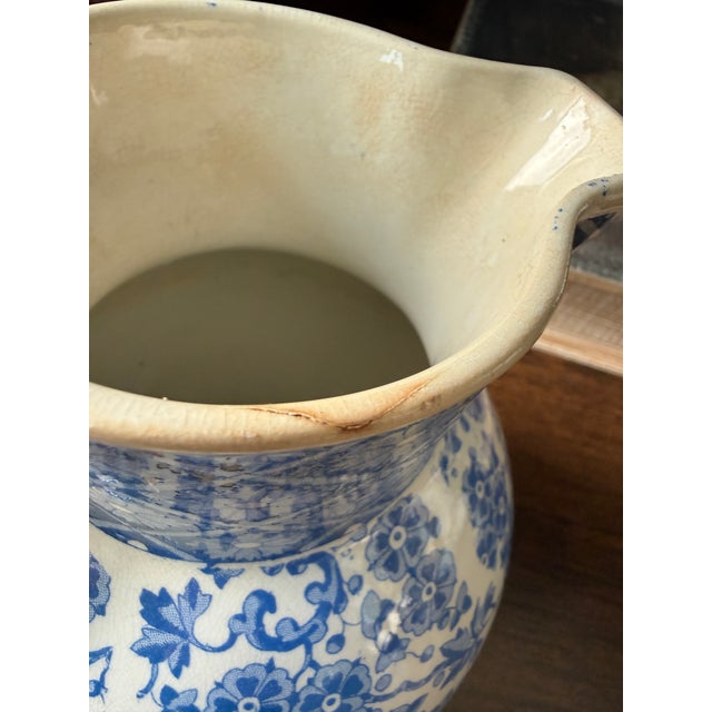 Antique W. Ridgway Blue White Transferware Pitcher, English Ironstone Water Jug, Victorian Floral Chinoiserie, Registered Design For Sale - Image 12 of 12