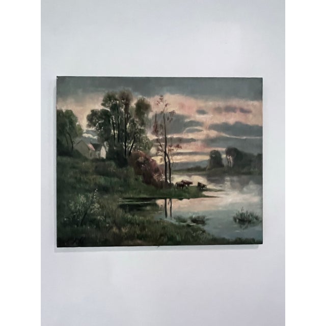 Vintage Tonalist Riverside Landscape Oil Painting on Canvas For Sale - Image 4 of 9