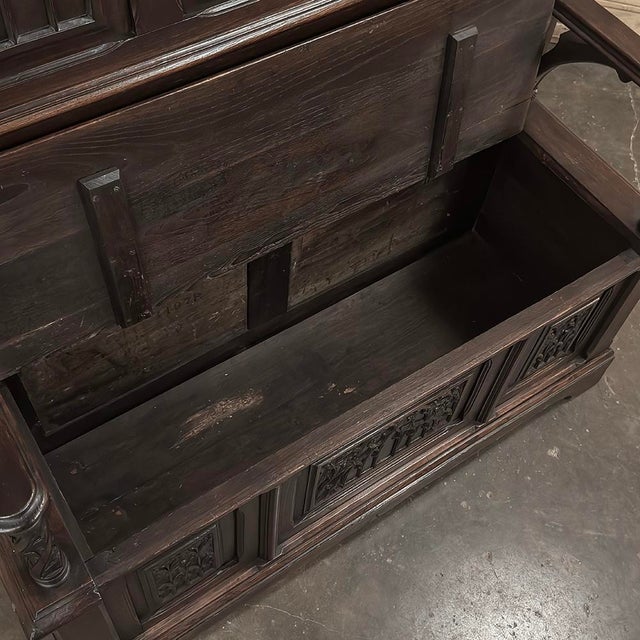19th Century French Gothic Hall Bench With Trunk For Sale - Image 10 of 17