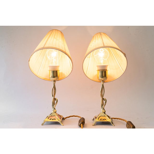Jugendstil Brass Table Lamps with Fabric Shades, Vienna, Austria, 1908, Set of 2 For Sale - Image 15 of 18