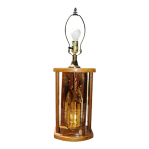 Vintage Oak Amber Glass Table Lamp - Flickering Candles