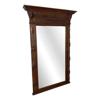 Antique French Oak Wall Mirror in Carved Wall Frame For Sale