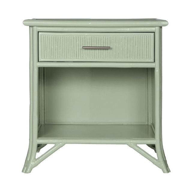 Coastal Pencil Rattan One-Drawer Nightstand, Celery Green For Sale - Image 3 of 6